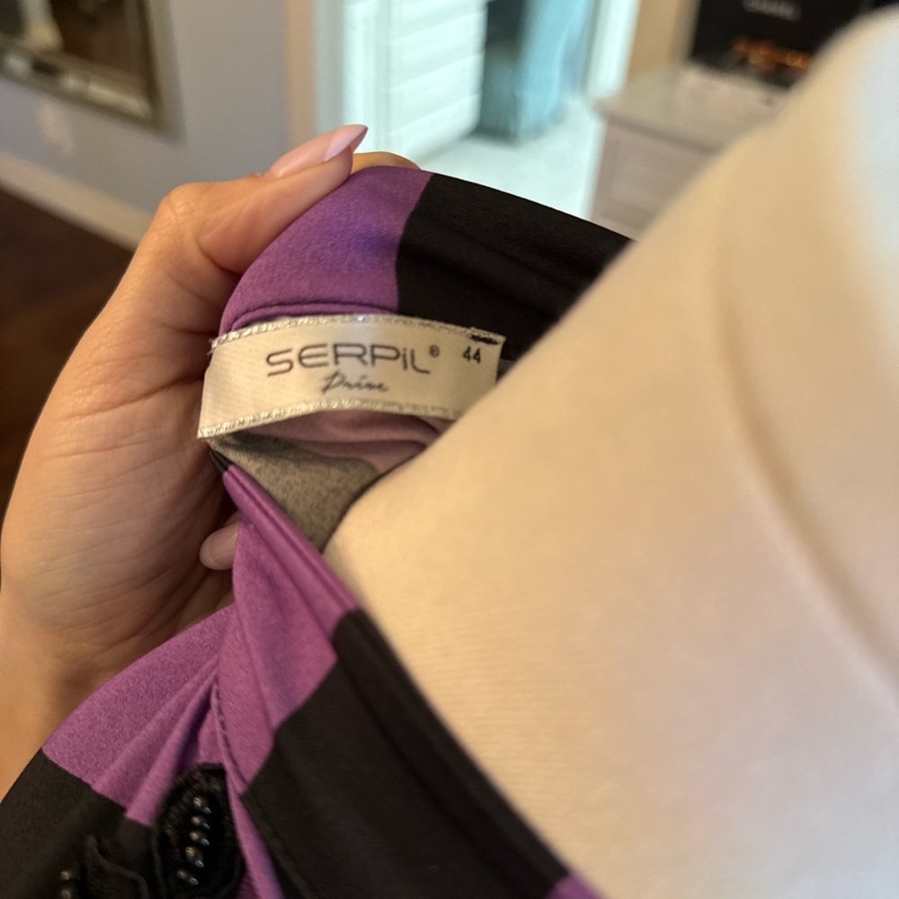 Striped Purple & Black Maxi Dress with Ruffle Hem - Picture 8 of 9
